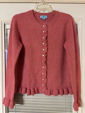 CeCe Ruffle-Trim Button Cardigan